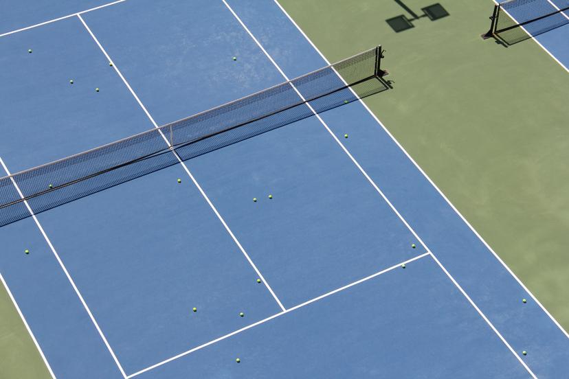 Blue Tennis Court Surface and Lines