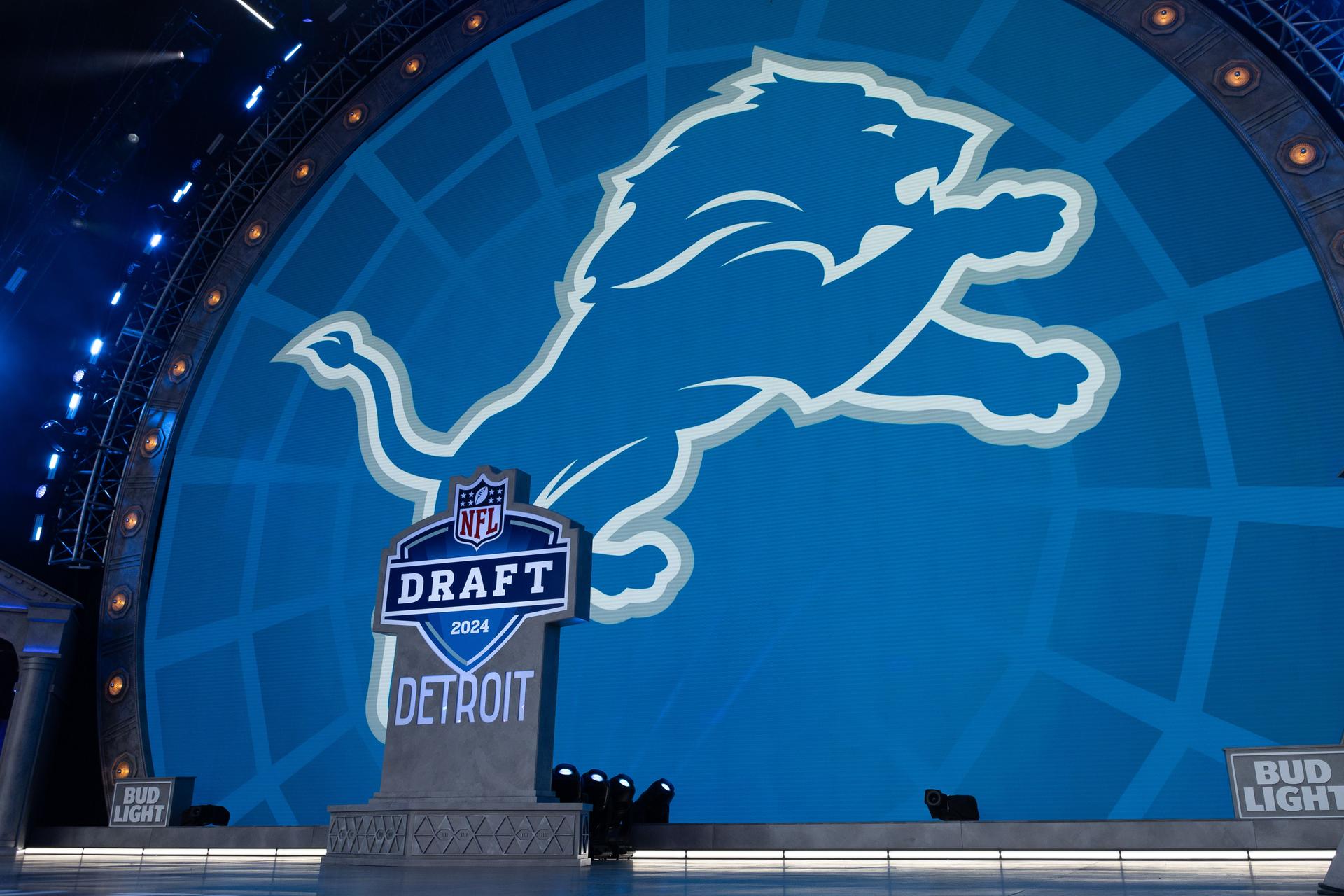 Detroit Lions logo shown on the big screen