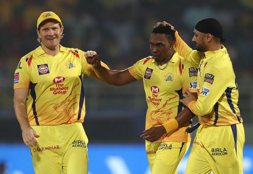 Dwayne Bravo of the Chennai Super Kings celebrates taking the wicket of Axar Patel of the Delhi Capitals during the Indian Premier League IPL Qualifier Final