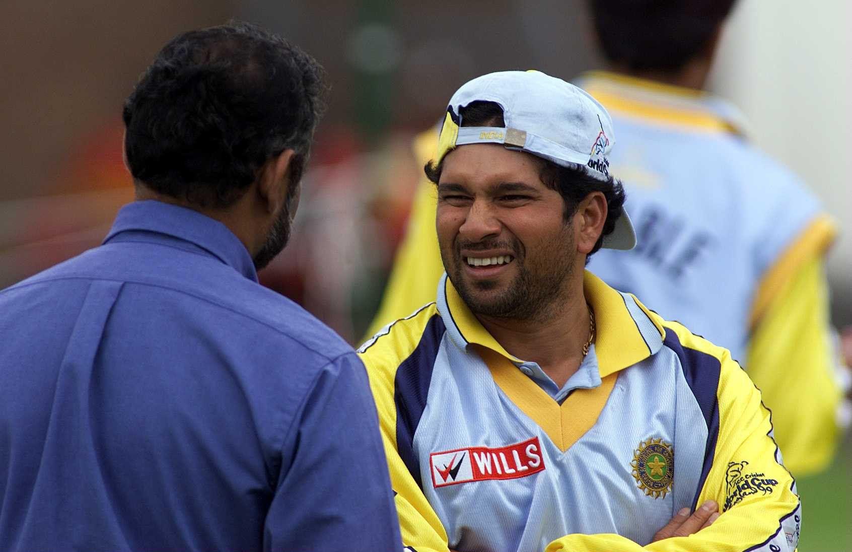  Sachin Tendulkar of India talks with manager Brijesh Patel 