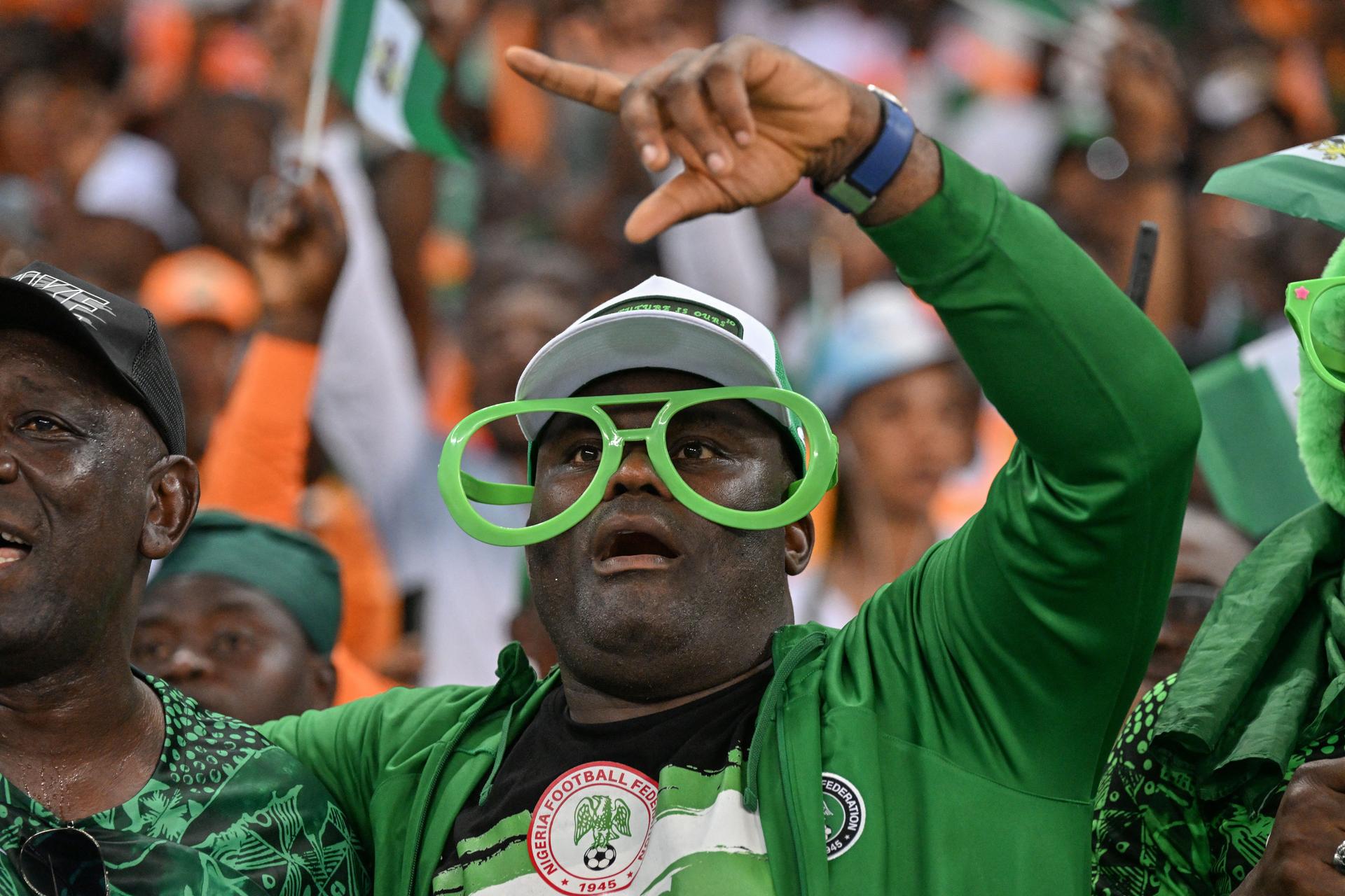 A Nigerian supporter gestures in the stands ahead of the Africa Cup of Nations 