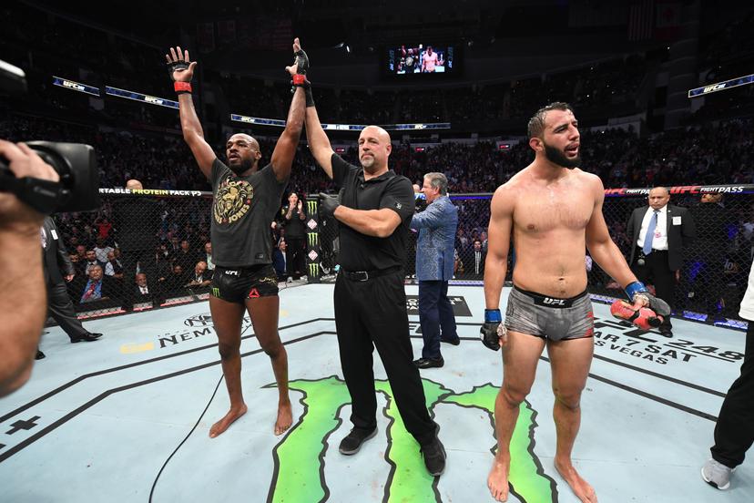 Jon Jones celebrates his victory over Dominick Reyes