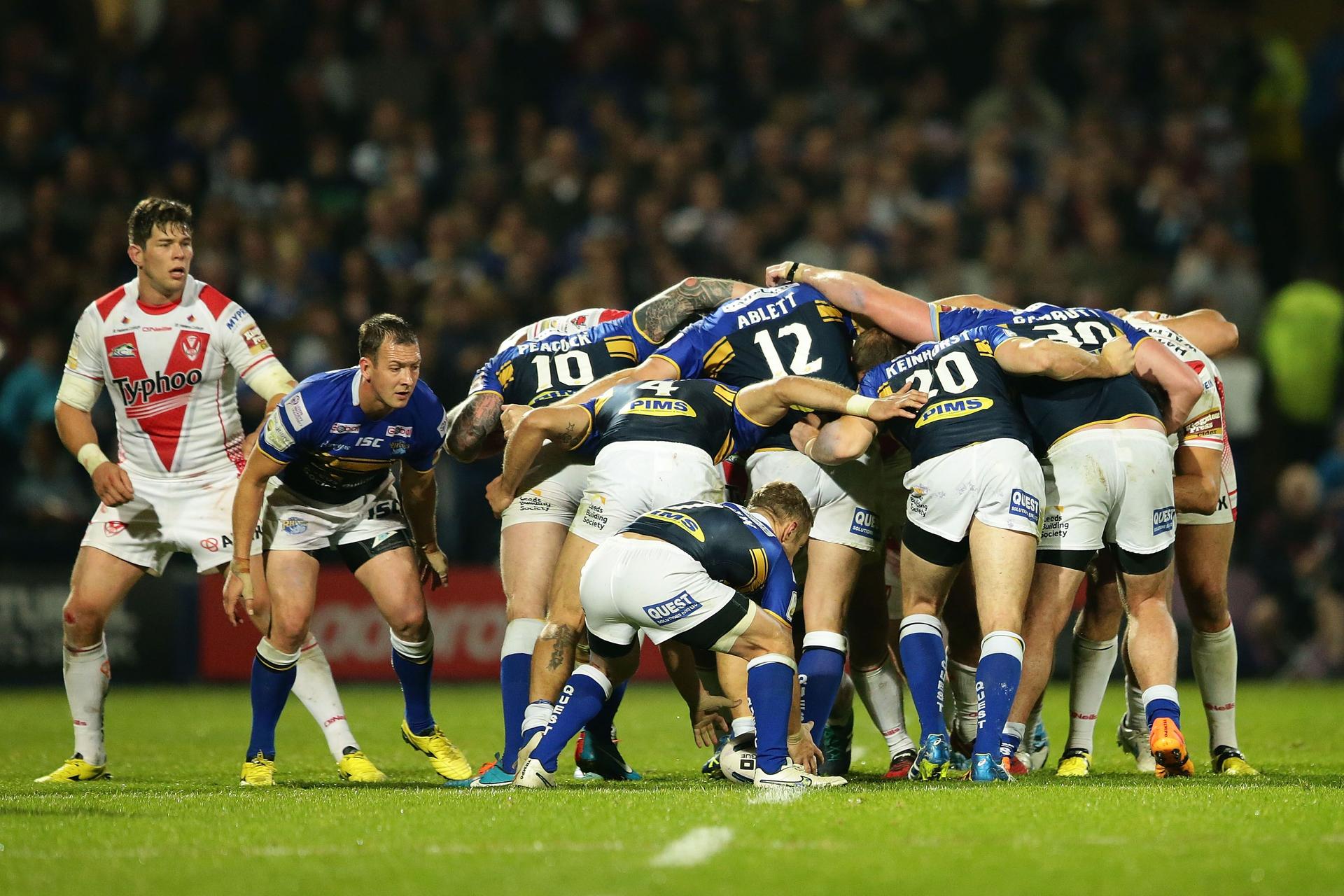 Leeds Rhinos and St Helens in the scrum during the First Utility Super League Semi Final 