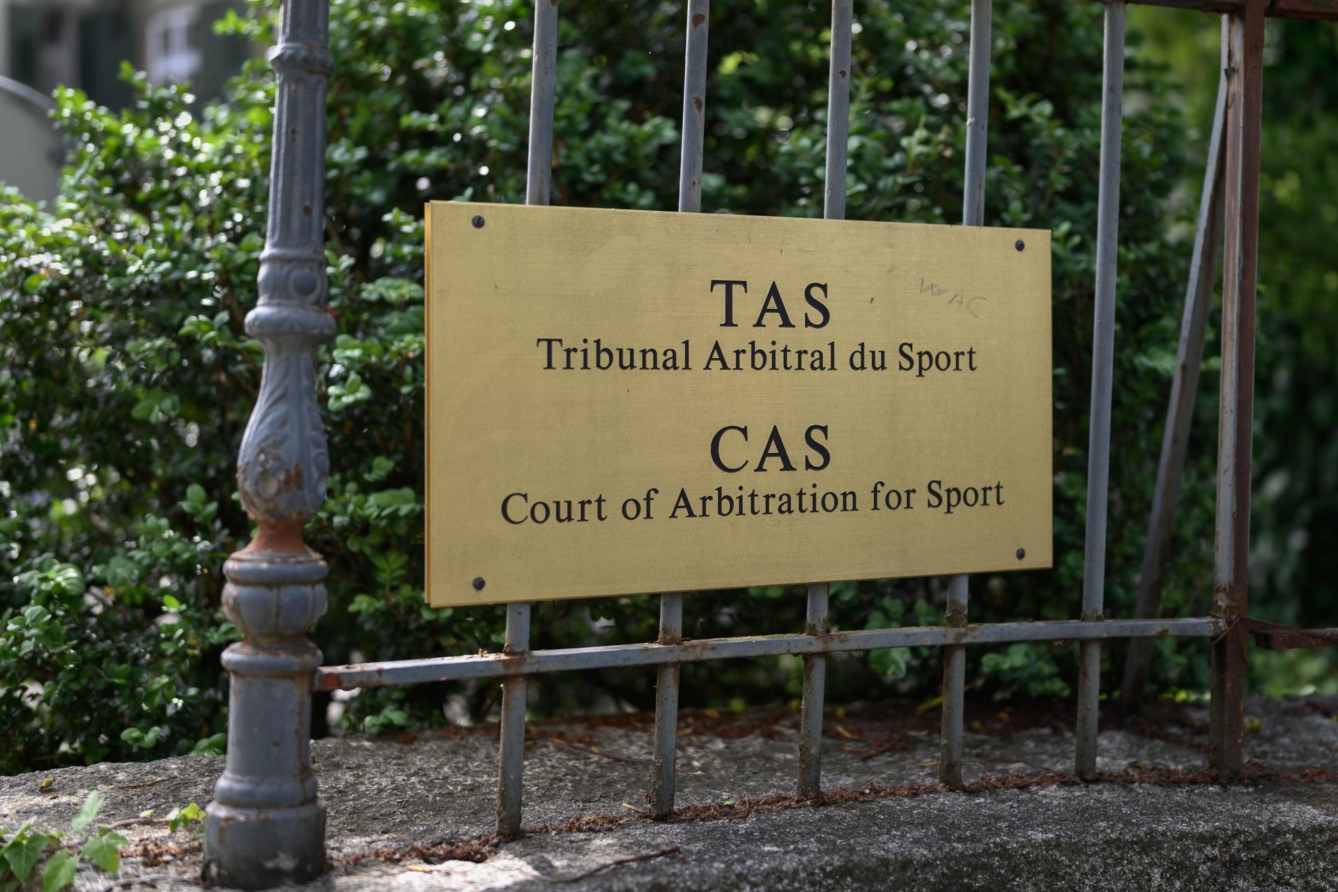 sign at the entrance of the Court of Arbitration for Sport