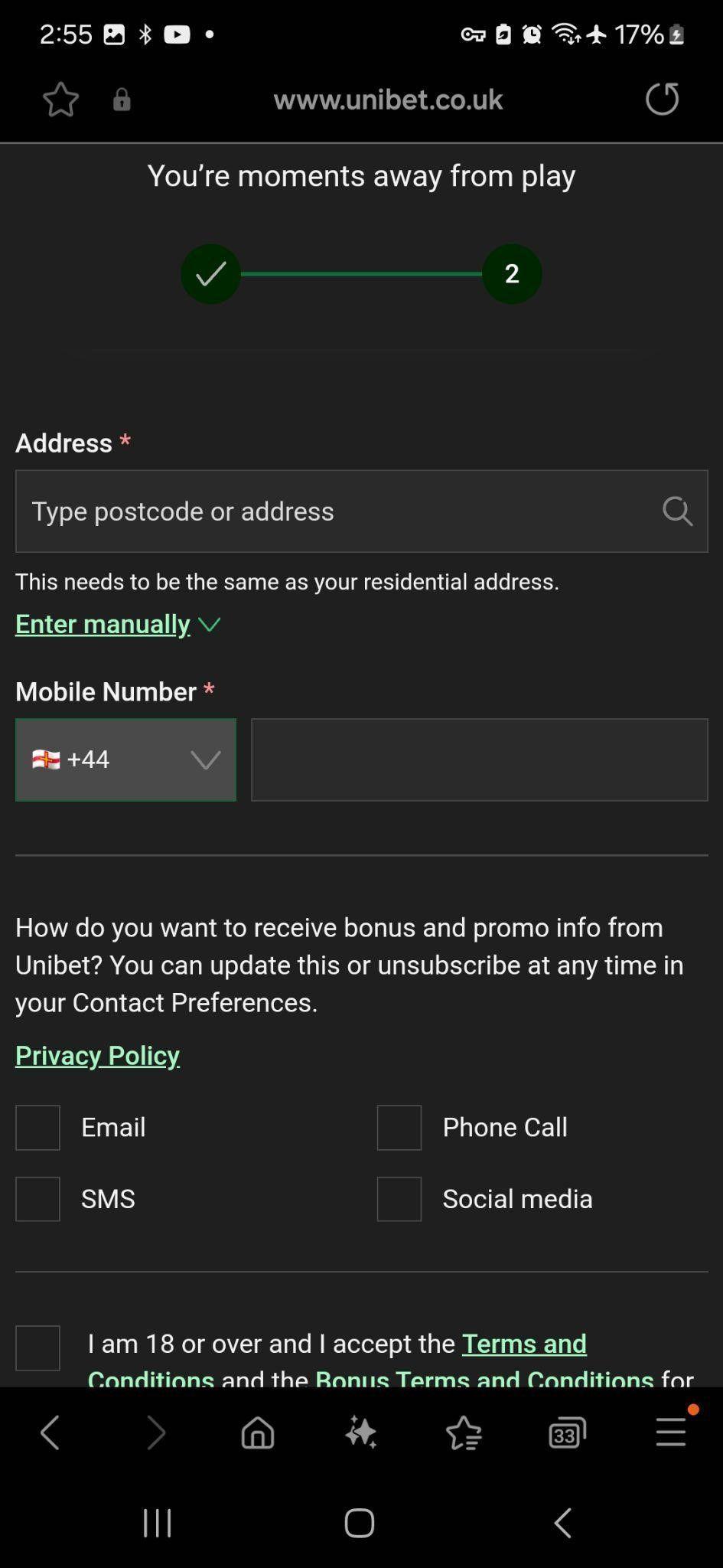 Unibet Registration Guide Step 3